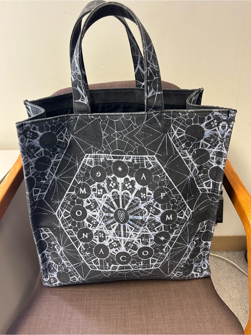 APM Monaco black-and-white geometric astrological-theme canvas large bag purse